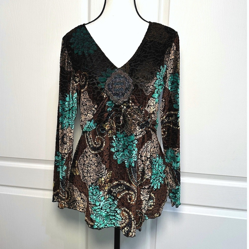 Suzie Couture Burnout Velvet Tunic Top S Whimsigoth Y2K Fairy Grunge Boho Indie